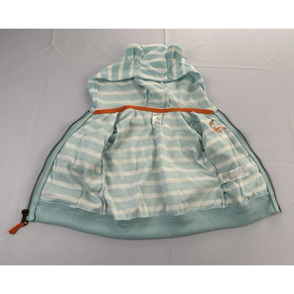 Carter's Hoodie Baby Boy Girl 9M Blue White Stripe Dog Wagon Ears Zip Jacket